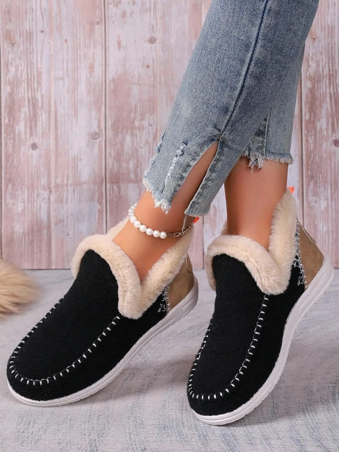 Women Memory Foam Bootie Slippers, Warm Cozy Micro Suede Slipper Boots with Fuzzy Plush Lining Collar for Indoor and Outdoor