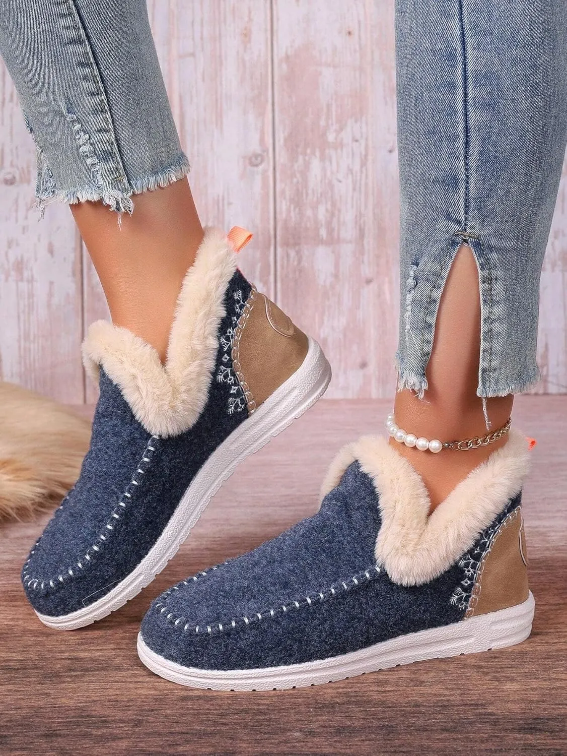 Women Memory Foam Bootie Slippers, Warm Cozy Micro Suede Slipper Boots with Fuzzy Plush Lining Collar for Indoor and Outdoor
