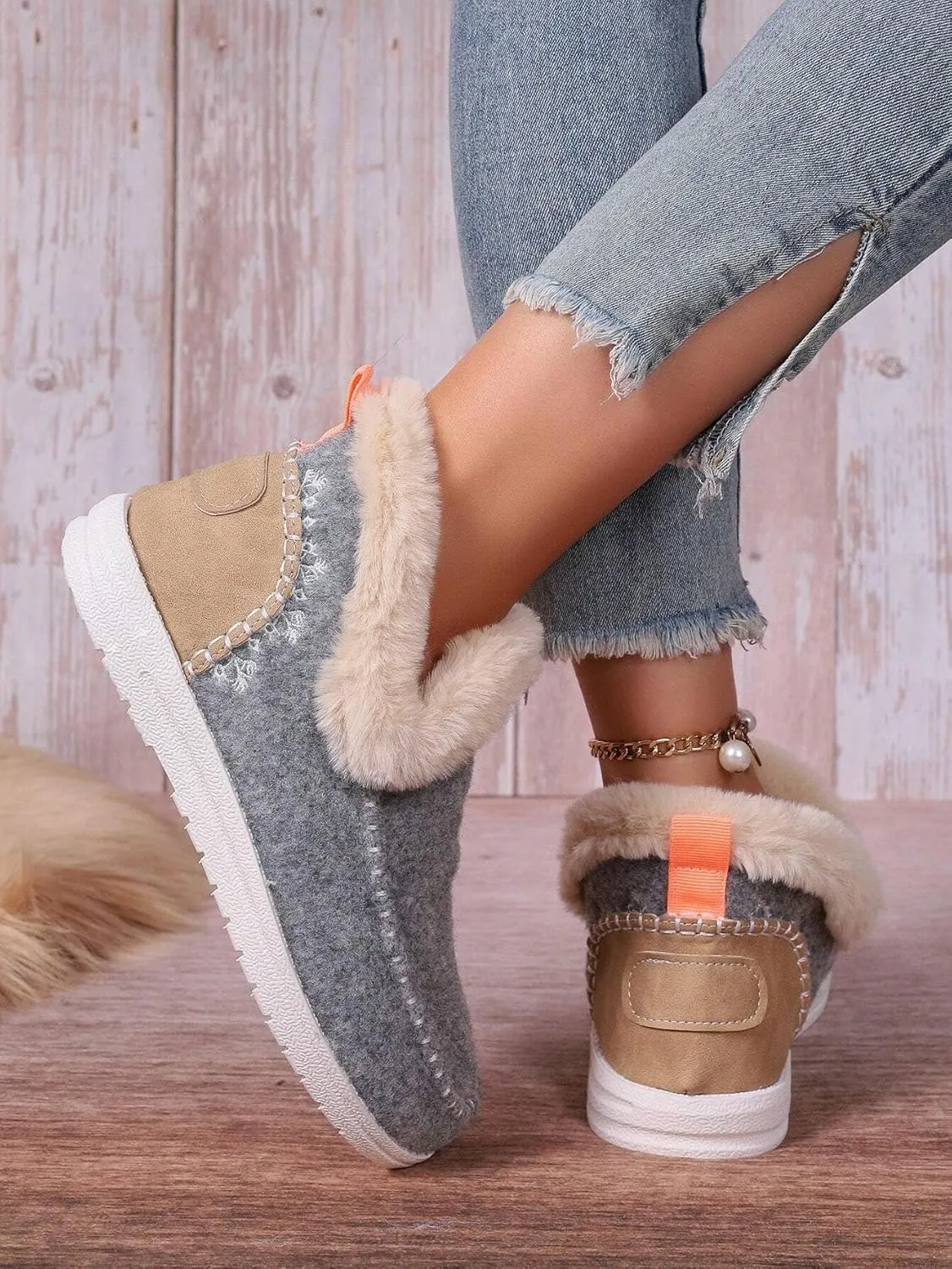 Women Memory Foam Bootie Slippers, Warm Cozy Micro Suede Slipper Boots with Fuzzy Plush Lining Collar for Indoor and Outdoor