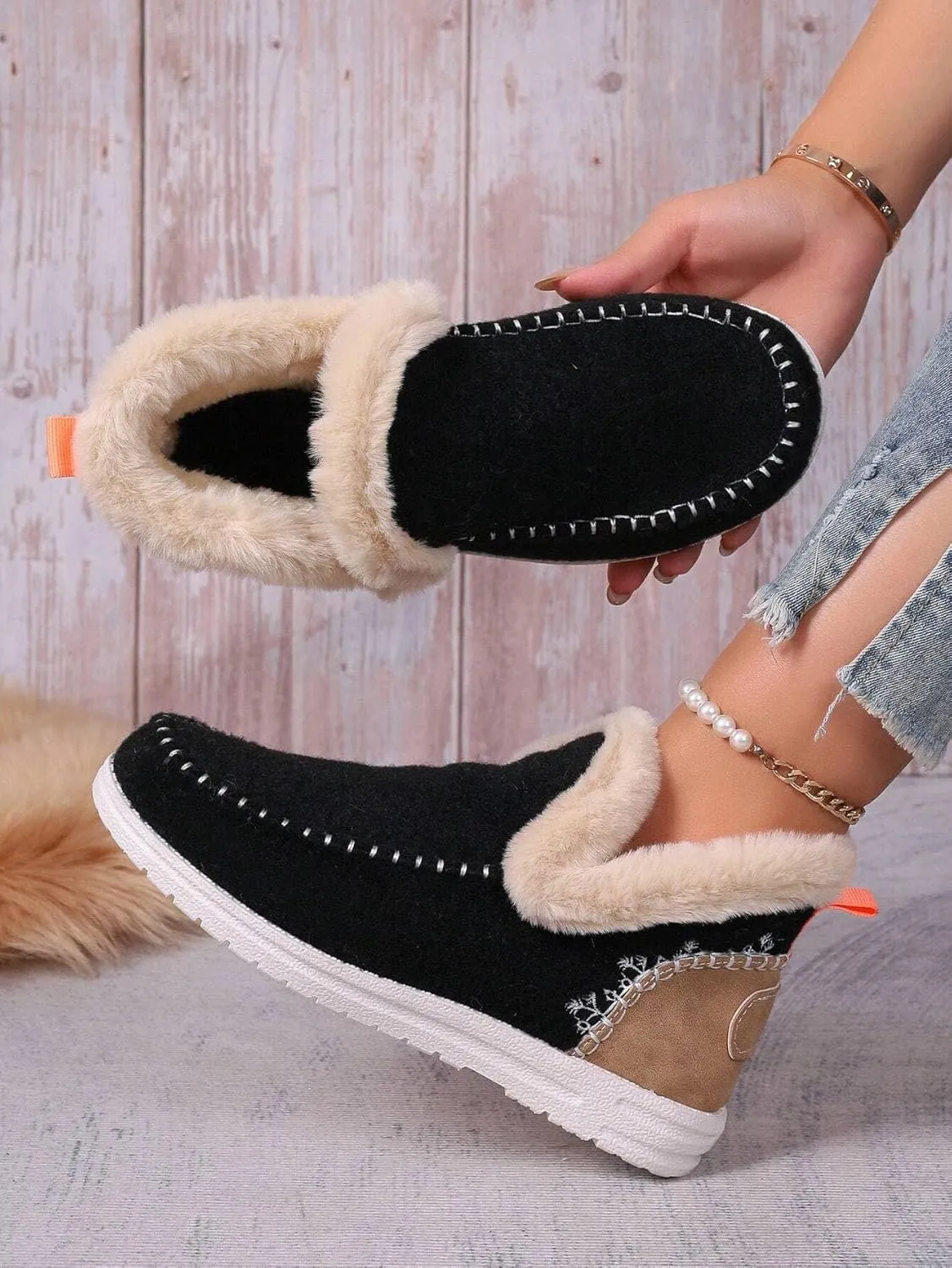 Women Memory Foam Bootie Slippers, Warm Cozy Micro Suede Slipper Boots with Fuzzy Plush Lining Collar for Indoor and Outdoor