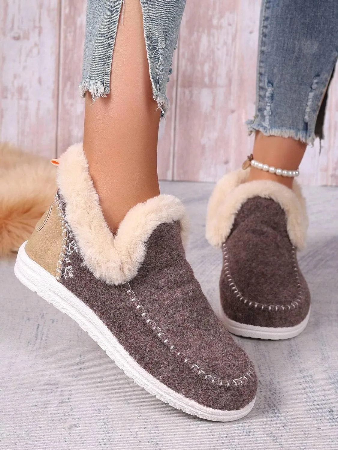 Women Memory Foam Bootie Slippers, Warm Cozy Micro Suede Slipper Boots with Fuzzy Plush Lining Collar for Indoor and Outdoor