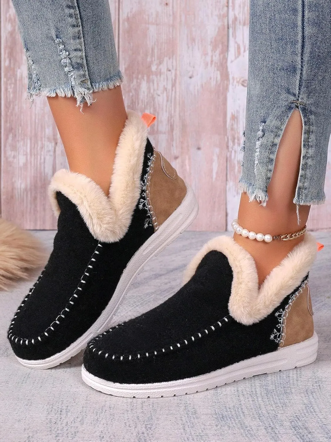 Women Memory Foam Bootie Slippers, Warm Cozy Micro Suede Slipper Boots with Fuzzy Plush Lining Collar for Indoor and Outdoor