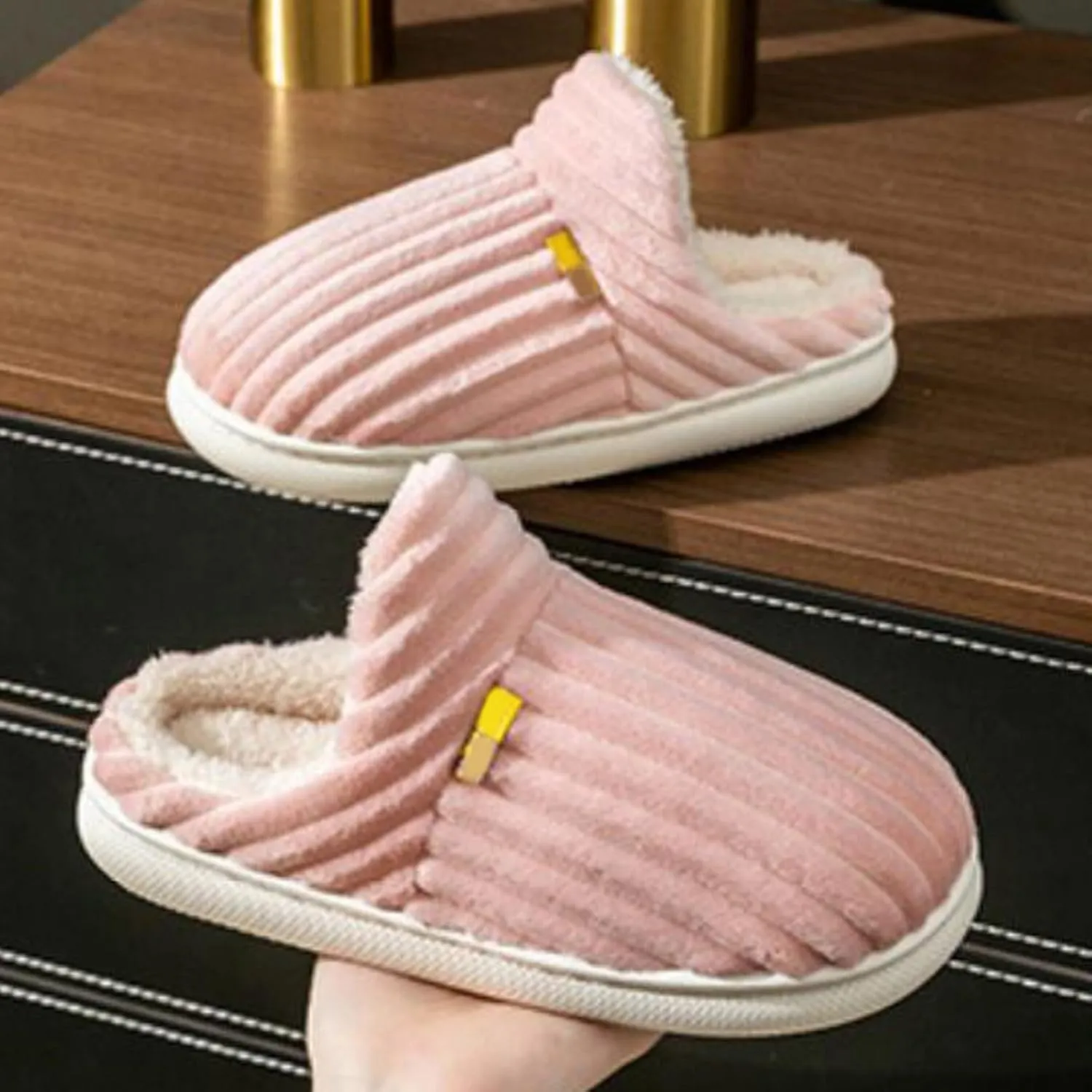 Women Slippers Fashionable New Pattern Minimalist Solid Color Couple Autumn And Warm Cozy Indoor Slippers Women