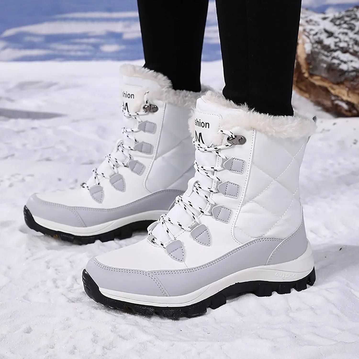 Women Snow Boots Northeast Big Size Snow Boots Female Outdoor Travel Thickened High Top Leather Boots Women