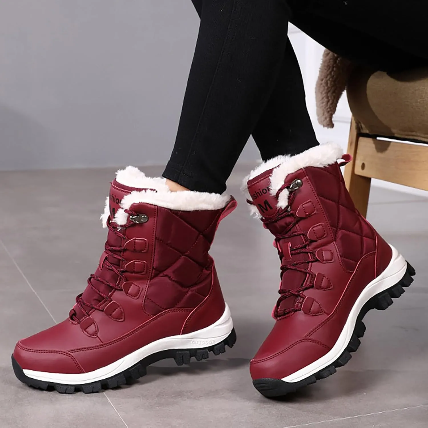 Women Snow Boots Northeast Big Size Snow Boots Female Outdoor Travel Thickened High Top Leather Boots Women