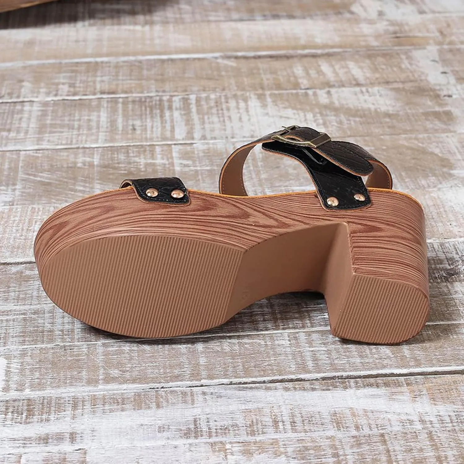 Women Summer Solid Buckle Strap Casual Open Toe Square Heels Comfortable Beach Shoes Sandals Hiking Sandal