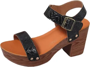 Women Summer Solid Buckle Strap Casual Open Toe Square Heels Comfortable Beach Shoes Sandals Hiking Sandal