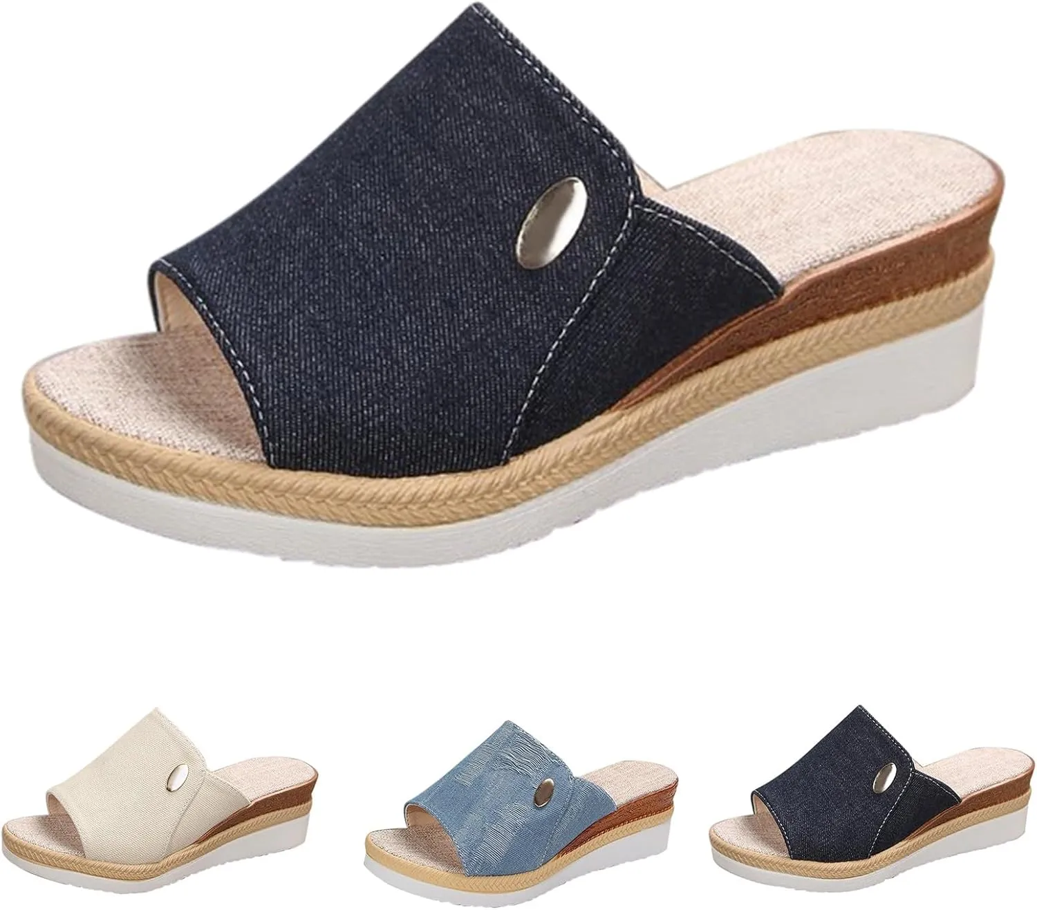 Women Wedge Sandals Slip-on Espadrille Bohemia Platform Sandals Dress𝐲 Summer Outdoor Open Toe Canvas Slides Comfort Walking Beach