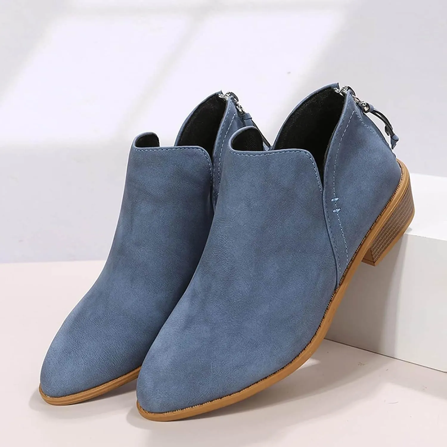 Women's Ankle Booties Fashion Round Toe V Cut Out Slip On Chunky Mid Heels Cowboy Boots Walking Shoes For Women Ladies Bohemian Beach Travel Sandals Fall Winter Shoes