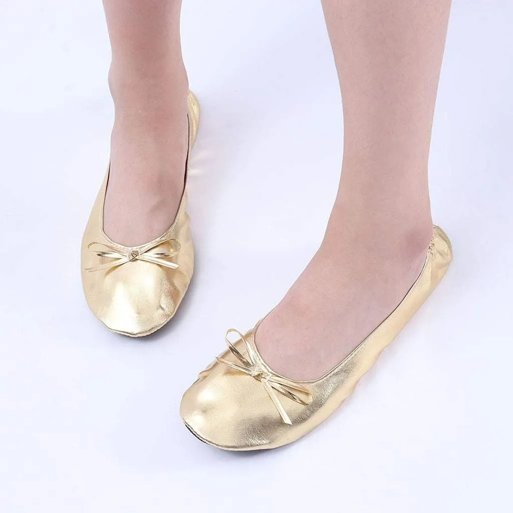 Women's Ballet Flats Round Toe Soft Foldable Dressy Flats Bow Casual Comfort Indoor Outdoor Lightweight Travel Walking Shoes