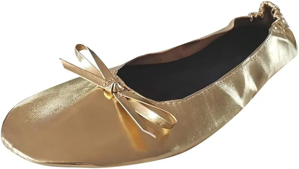 Women's Ballet Flats Round Toe Soft Foldable Dressy Flats Bow Casual Comfort Indoor Outdoor Lightweight Travel Walking Shoes