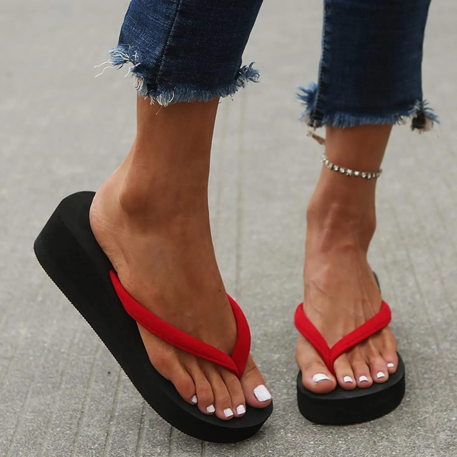 Women's Beach Shoes Ladies Platform Heighten Flip Flops Wedges Bohemian Slippers Clip Toe Sandals