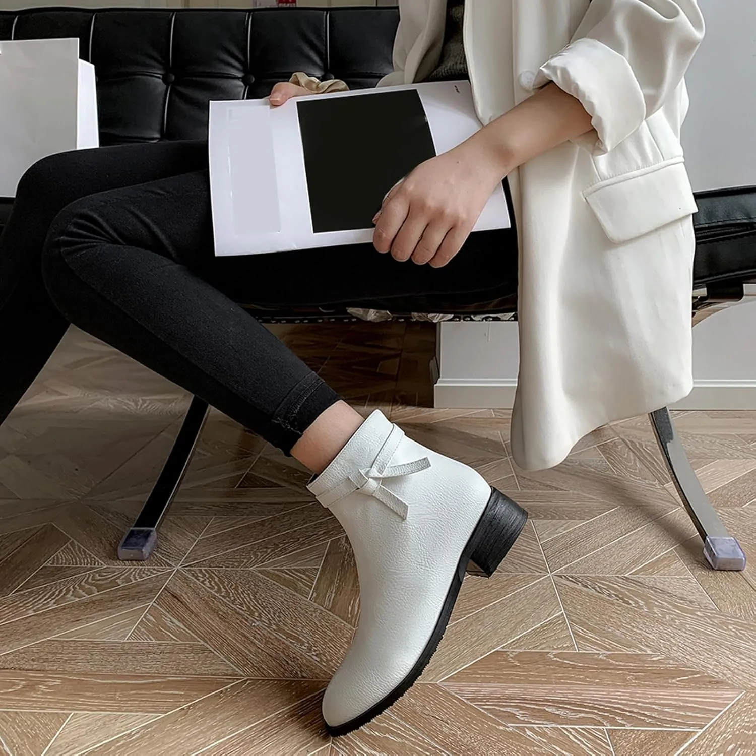 Women's Casual Booties Low Heel Ankle Boots with Side Zipper