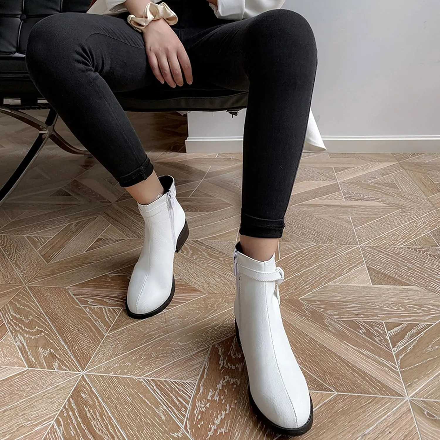 Women's Casual Booties Low Heel Ankle Boots with Side Zipper