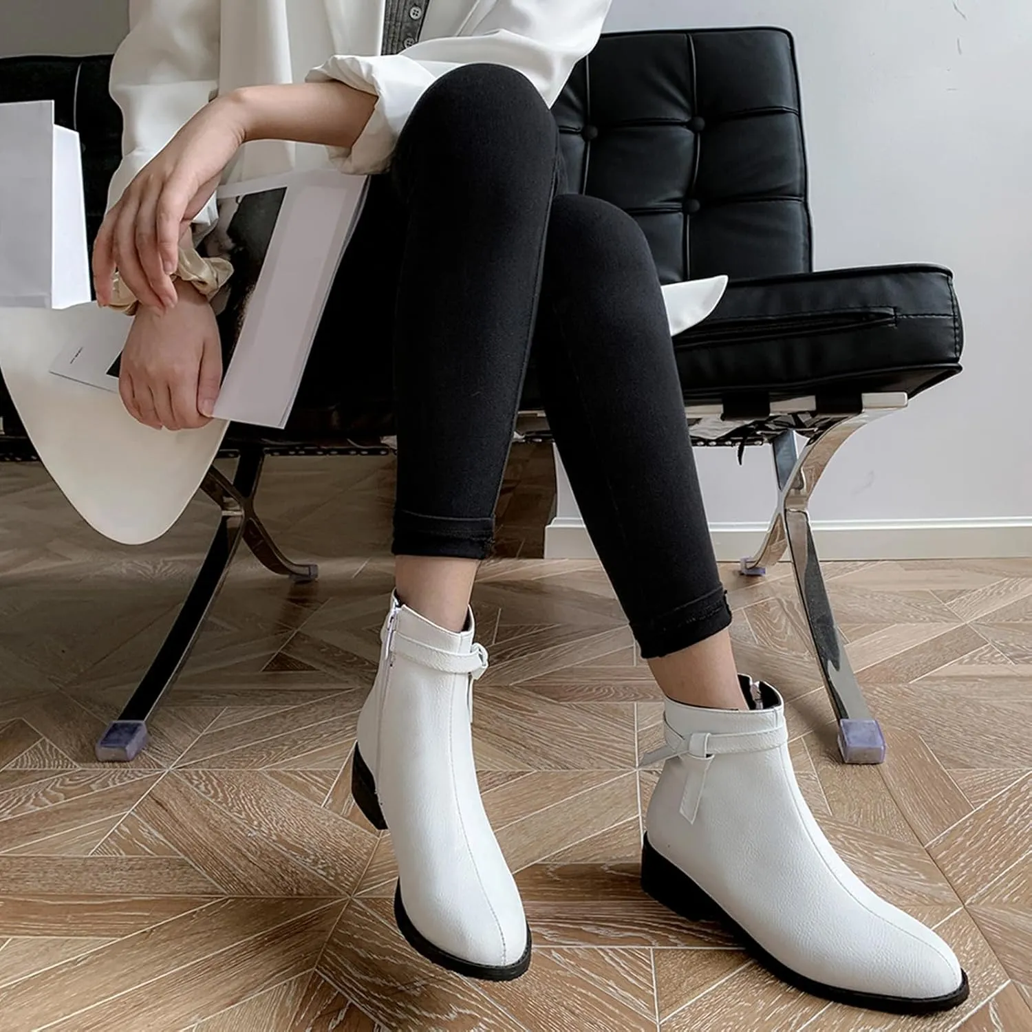 Women's Casual Booties Low Heel Ankle Boots with Side Zipper