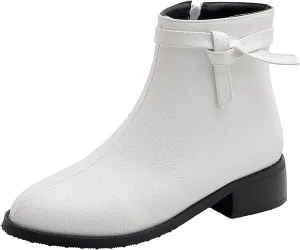 Women's Casual Booties Low Heel Ankle Boots with Side Zipper