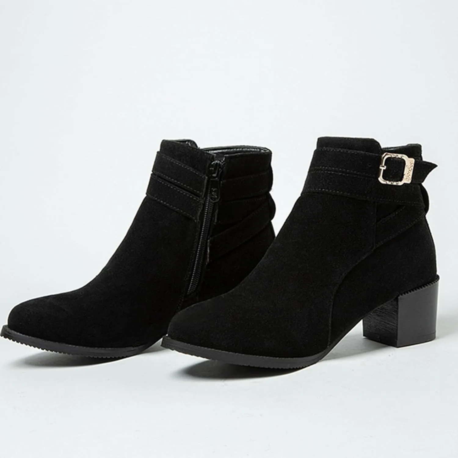 Women's Chunky Heel Ankle Boots Side Zipper Booties