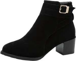 Women's Chunky Heel Ankle Boots Side Zipper Booties