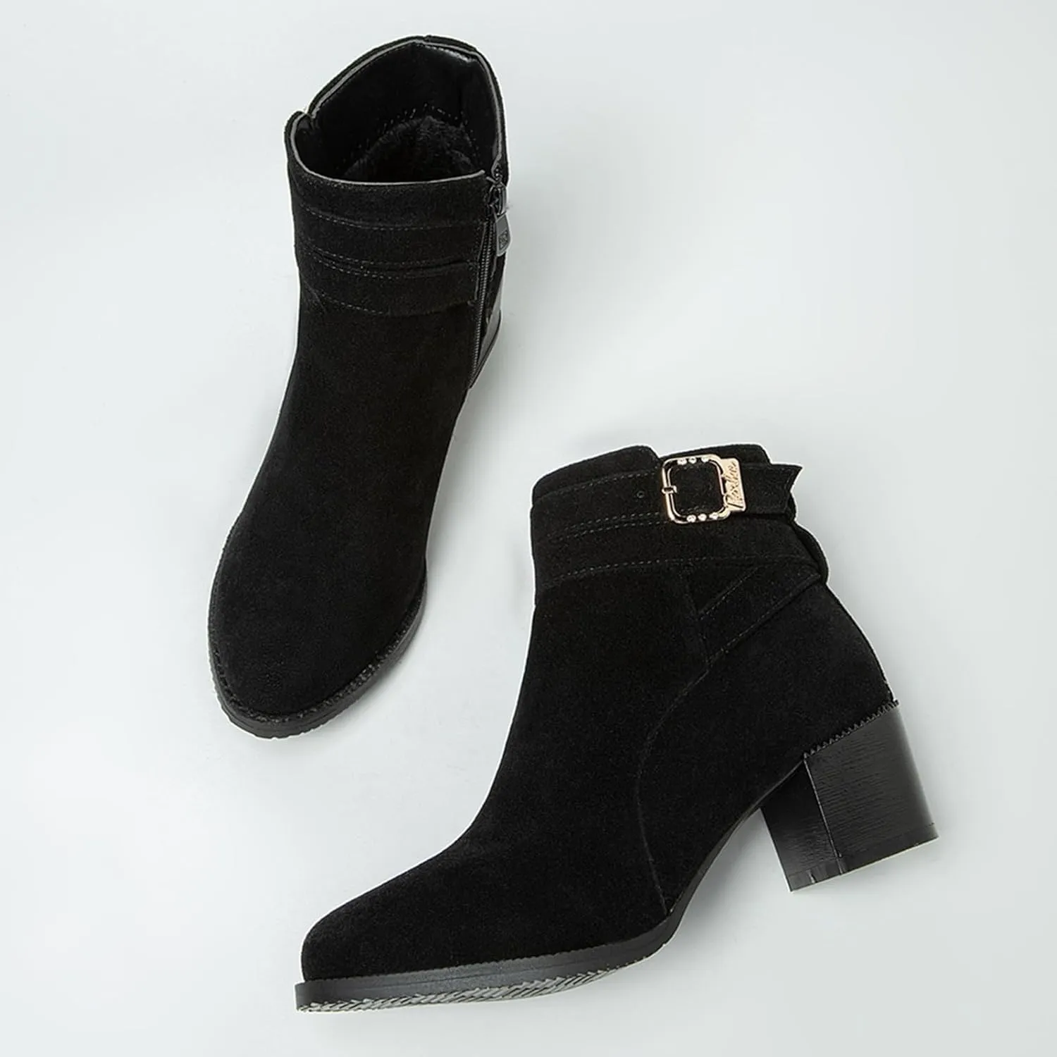 Women's Chunky Heel Ankle Boots Side Zipper Booties