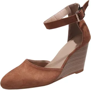 Womens Closed Toe Sandals Buckle Ankle Strap High Chunky Heels Sandals Closed Toe Espadrilles Wedge Shoes Platform