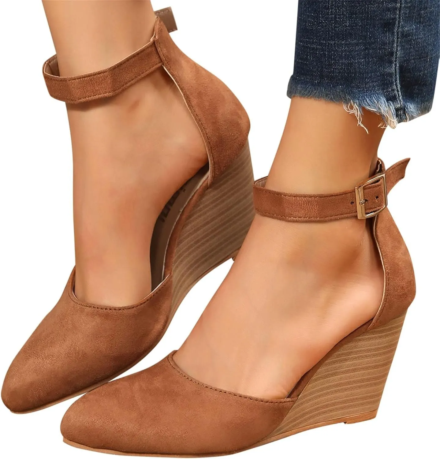 Womens Closed Toe Sandals Buckle Ankle Strap High Chunky Heels Sandals Closed Toe Espadrilles Wedge Shoes Platform