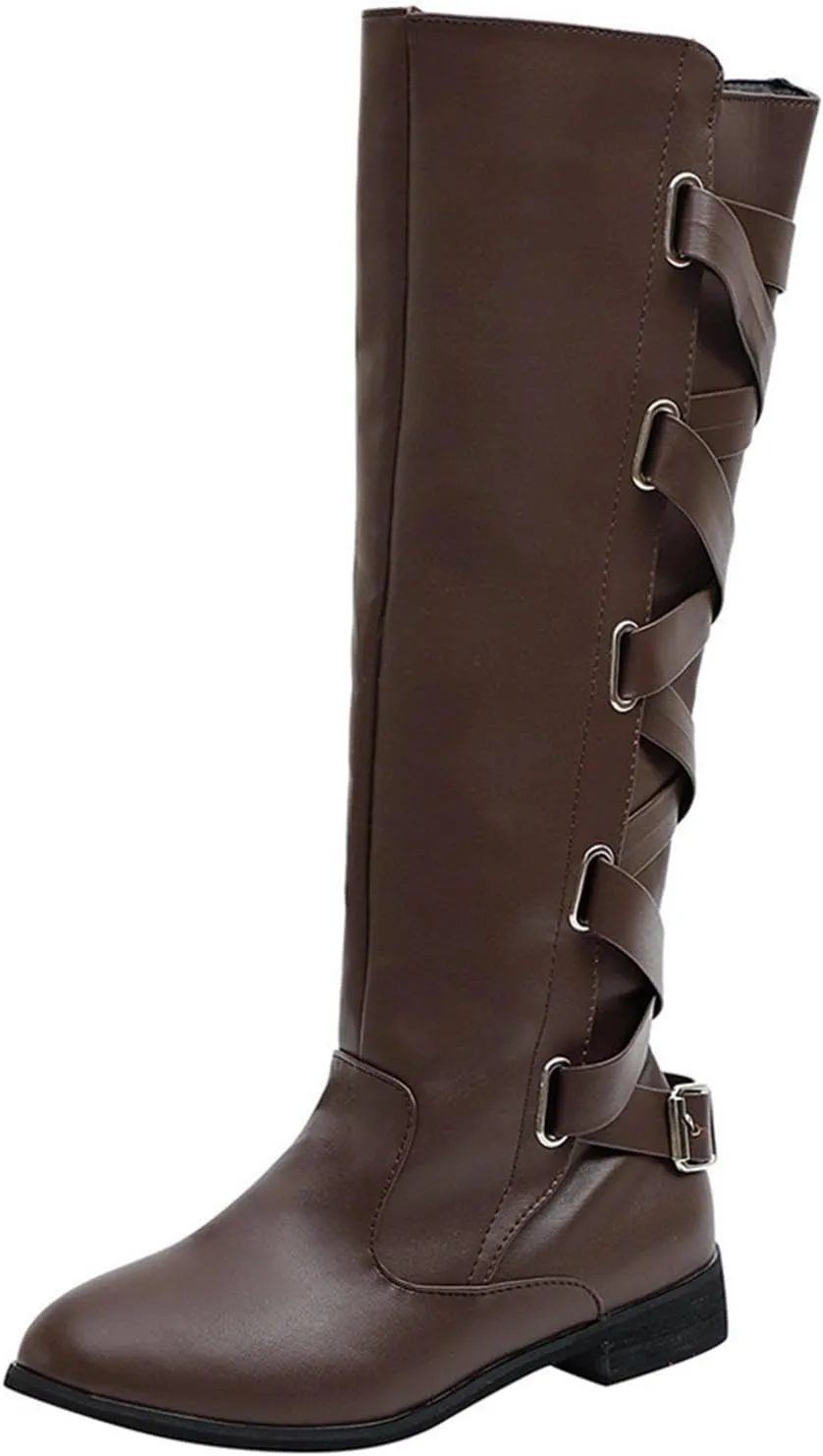 Women's Cold Proof Boots Long Leg Fashionable Warm Snow Boots Comfort Solid Color Leather Boots for Women