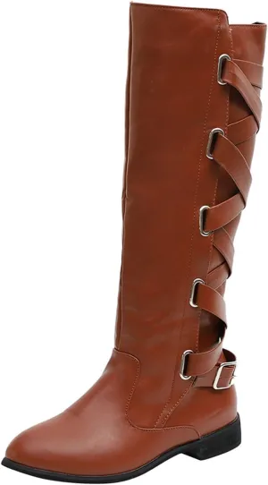 Women's Cold Proof Boots Long Leg Fashionable Warm Snow Boots Comfort Solid Color Leather Boots for Women