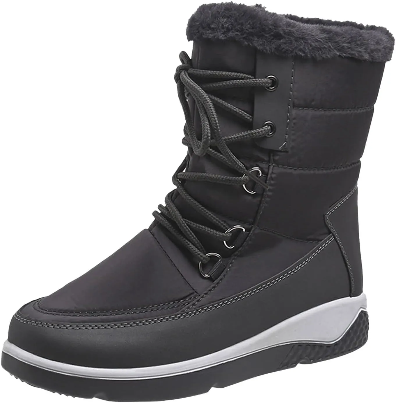 Women's Cold Proof Snow Boots Thick Bottom Non Slip Mid Calf Boots Plus Velvet Warm Lace Up Snow Boots
