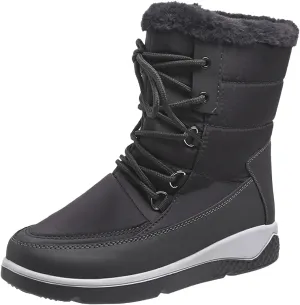 Women's Cold Proof Snow Boots Thick Bottom Non Slip Mid Calf Boots Plus Velvet Warm Lace Up Snow Boots