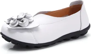 Womens Genuine Leather Loafers Wide Width Slip on Casual Round Toe Moccasins Driving Flats Lightweight Mom Nurse Walking Shoes