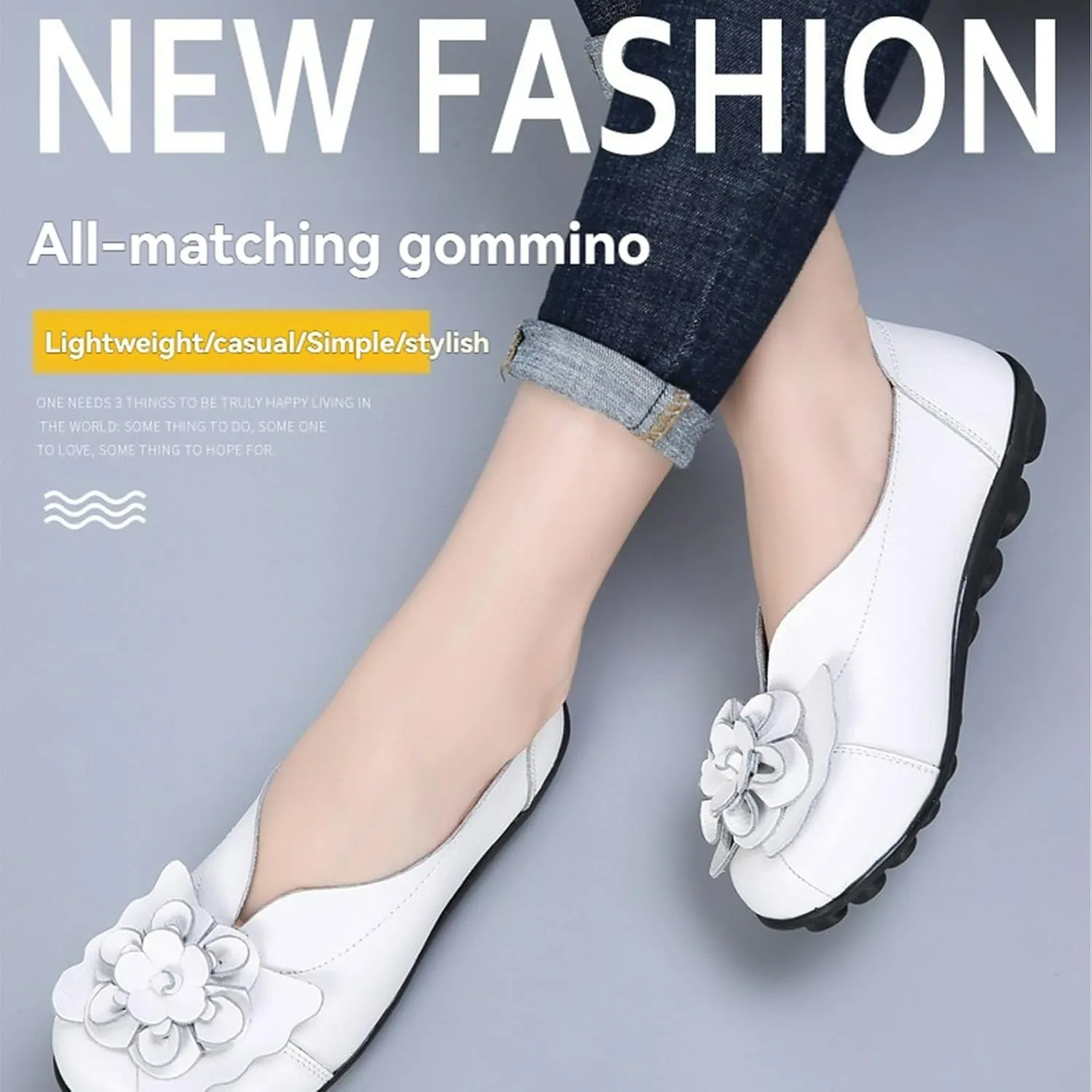 Womens Genuine Leather Loafers Wide Width Slip on Casual Round Toe Moccasins Driving Flats Lightweight Mom Nurse Walking Shoes