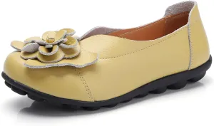 Womens Genuine Leather Loafers Wide Width Slip on Casual Round Toe Moccasins Driving Flats Lightweight Mom Nurse Walking Shoes