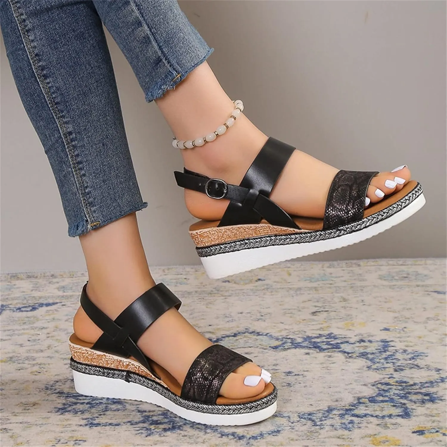 Womens High Wedge Sandals Comfortable Dressy Ankle Strap Platform Shoes Boho Beach Summer Sandals