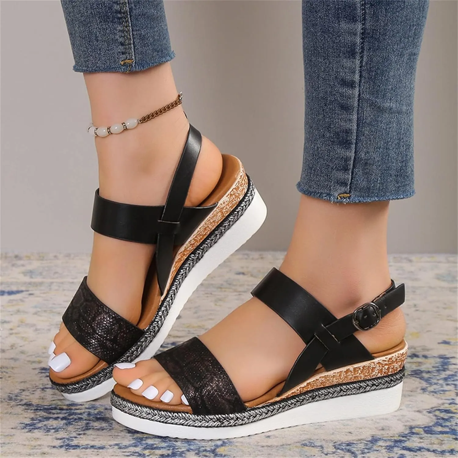 Womens High Wedge Sandals Comfortable Dressy Ankle Strap Platform Shoes Boho Beach Summer Sandals