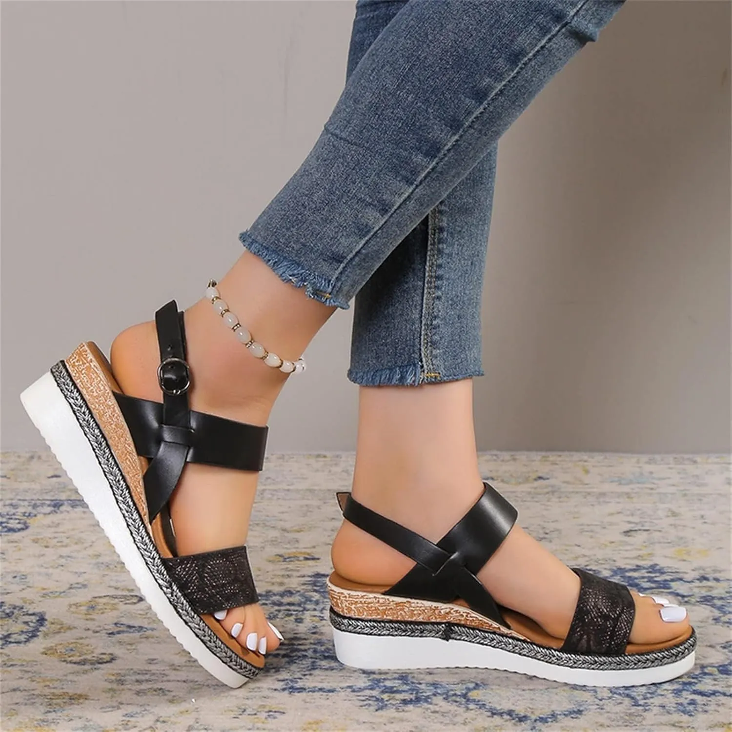 Womens High Wedge Sandals Comfortable Dressy Ankle Strap Platform Shoes Boho Beach Summer Sandals
