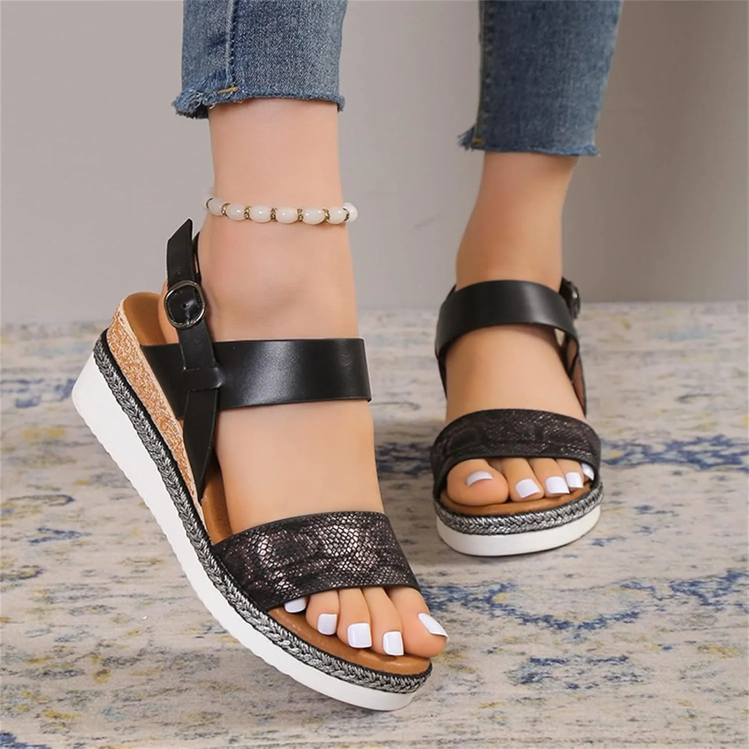 Womens High Wedge Sandals Comfortable Dressy Ankle Strap Platform Shoes Boho Beach Summer Sandals
