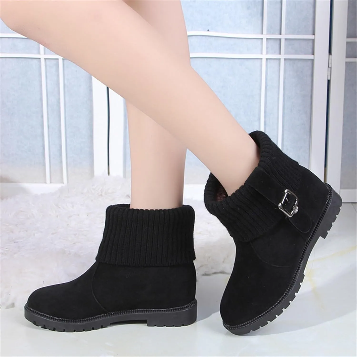 Women's Leather Boots Fashionable Versatile Winter Boots Cold Proof Snow Boots Tall Snow Boots for Women