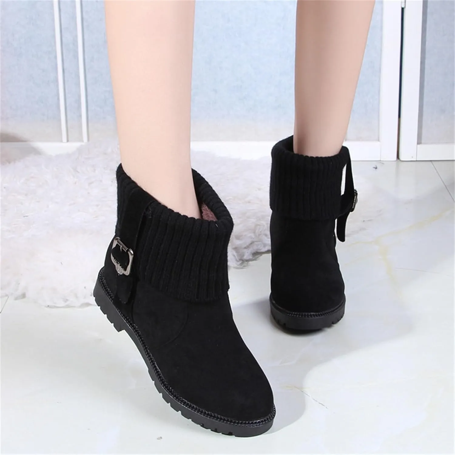Women's Leather Boots Fashionable Versatile Winter Boots Cold Proof Snow Boots Tall Snow Boots for Women
