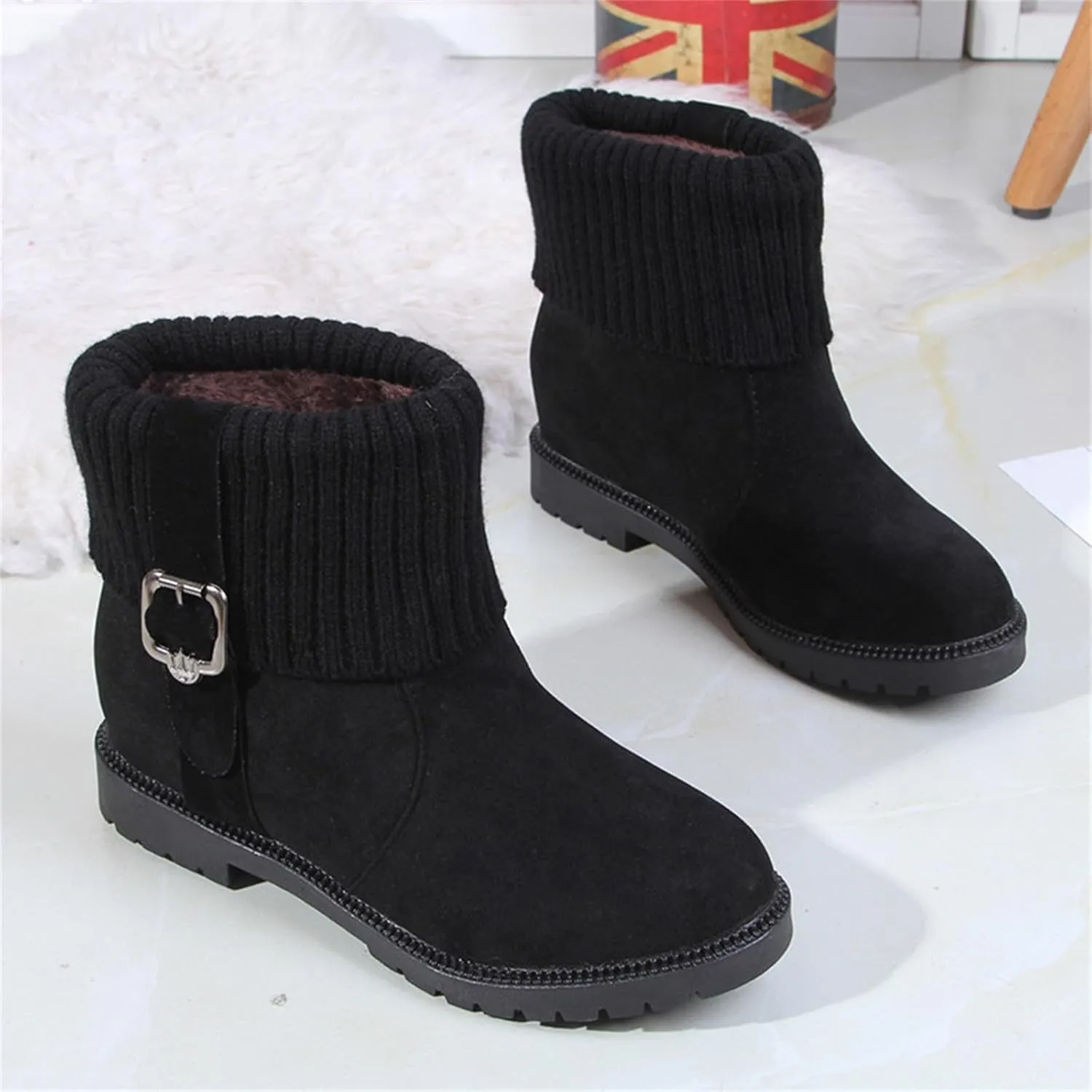 Women's Leather Boots Fashionable Versatile Winter Boots Cold Proof Snow Boots Tall Snow Boots for Women