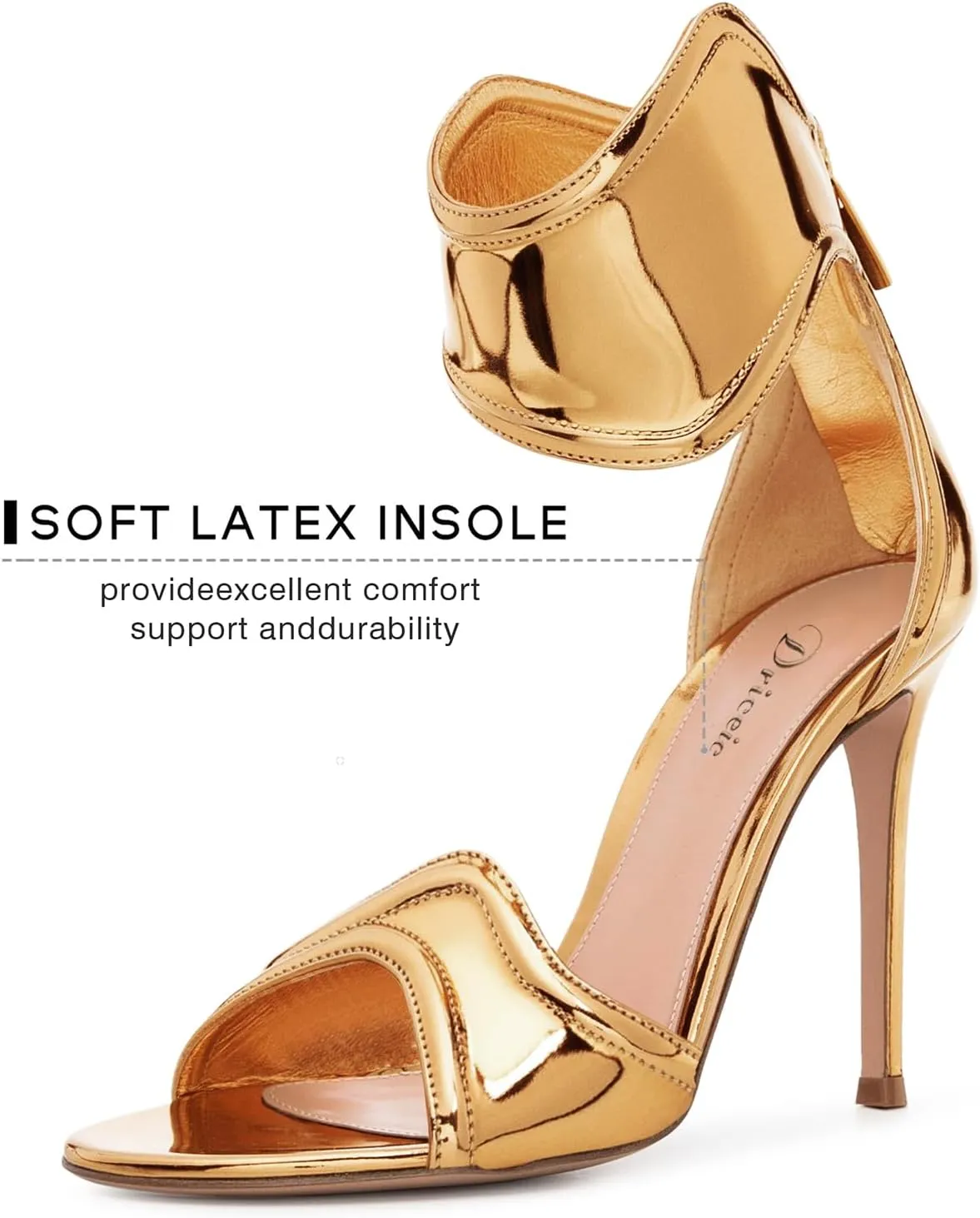 Women's Metallic Pump Open Toe Heel Sandals zipper Dressy Heels Ankle Strap Strappy Heels for Party Wedding Shoes
