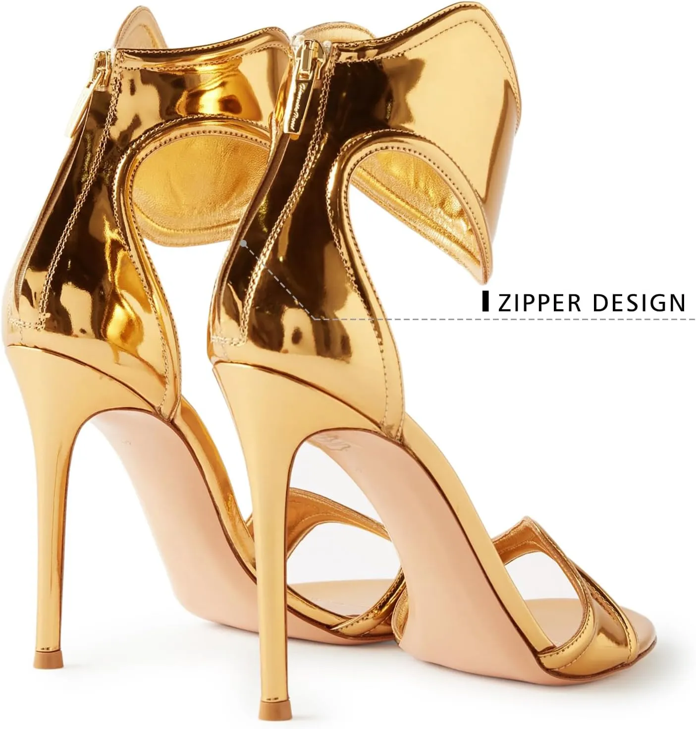 Women's Metallic Pump Open Toe Heel Sandals zipper Dressy Heels Ankle Strap Strappy Heels for Party Wedding Shoes