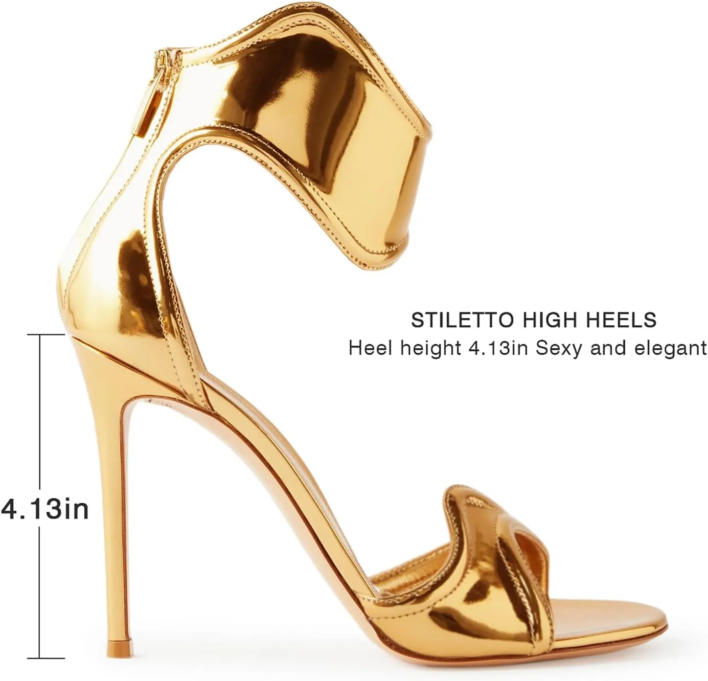 Women's Metallic Pump Open Toe Heel Sandals zipper Dressy Heels Ankle Strap Strappy Heels for Party Wedding Shoes