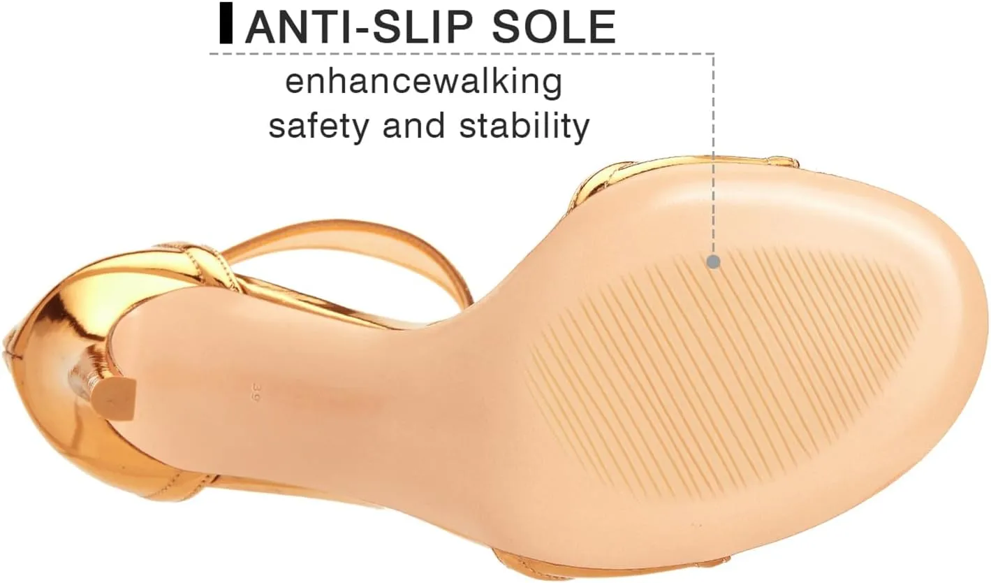 Women's Metallic Pump Open Toe Heel Sandals zipper Dressy Heels Ankle Strap Strappy Heels for Party Wedding Shoes