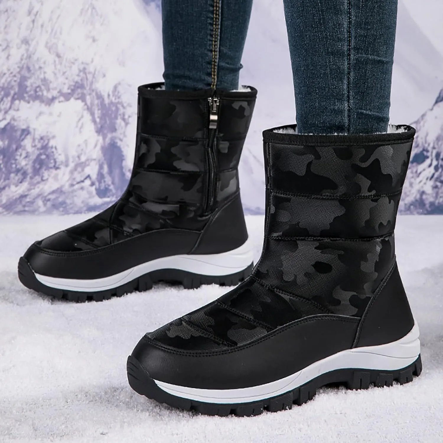 Women's Mid Calf Snow Boots Cold Proof Insulated Snow Boots Fleece Lined Winter Boots Comfort Boots for Women