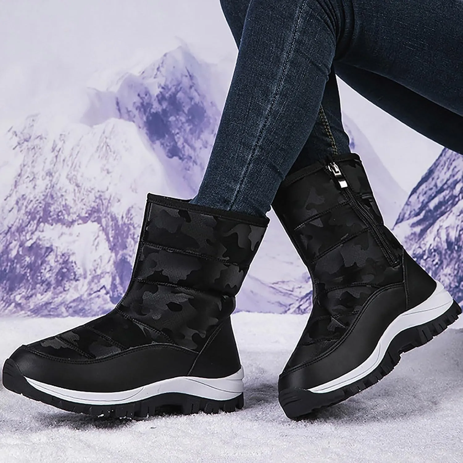 Women's Mid Calf Snow Boots Cold Proof Insulated Snow Boots Fleece Lined Winter Boots Comfort Boots for Women