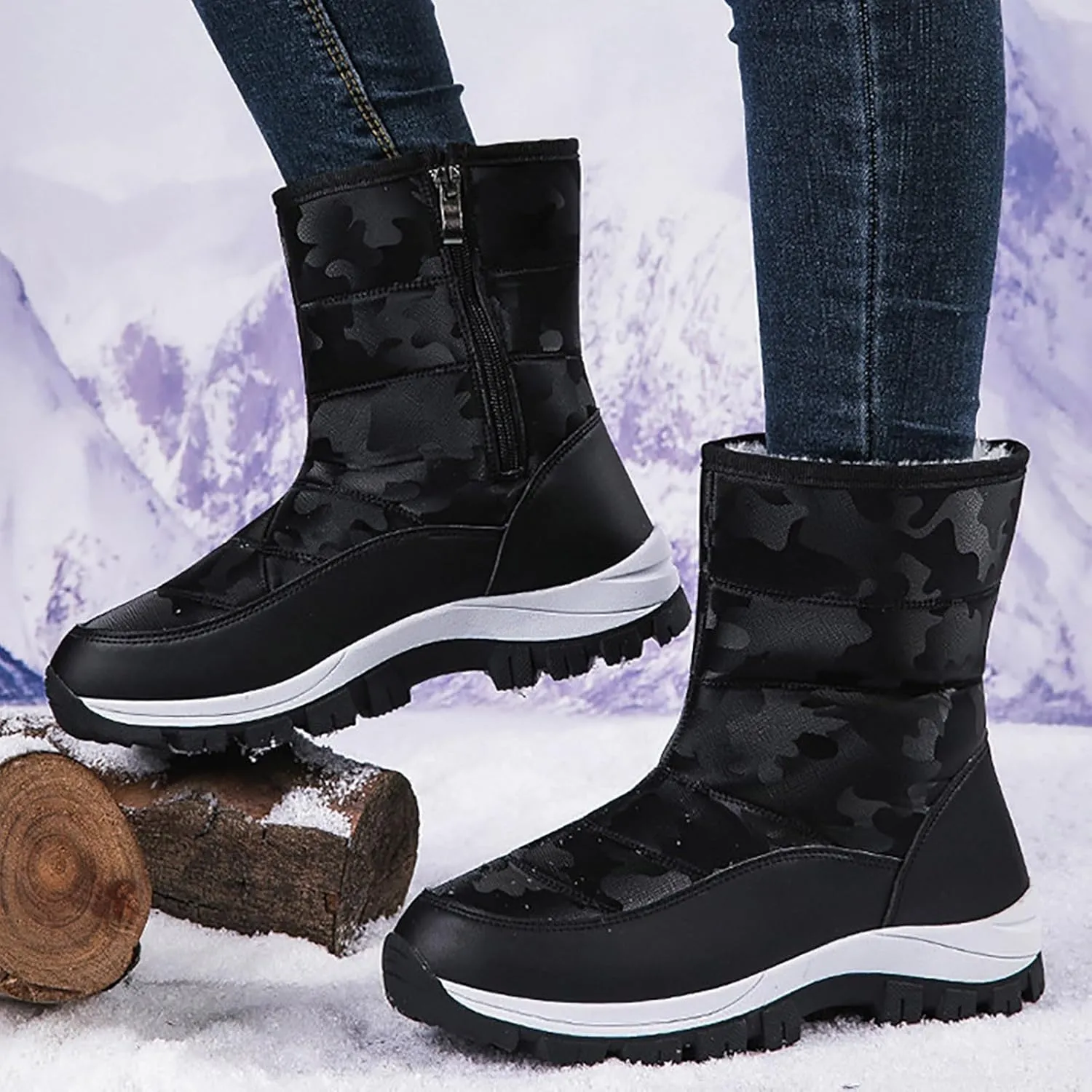 Women's Mid Calf Snow Boots Cold Proof Insulated Snow Boots Fleece Lined Winter Boots Comfort Boots for Women