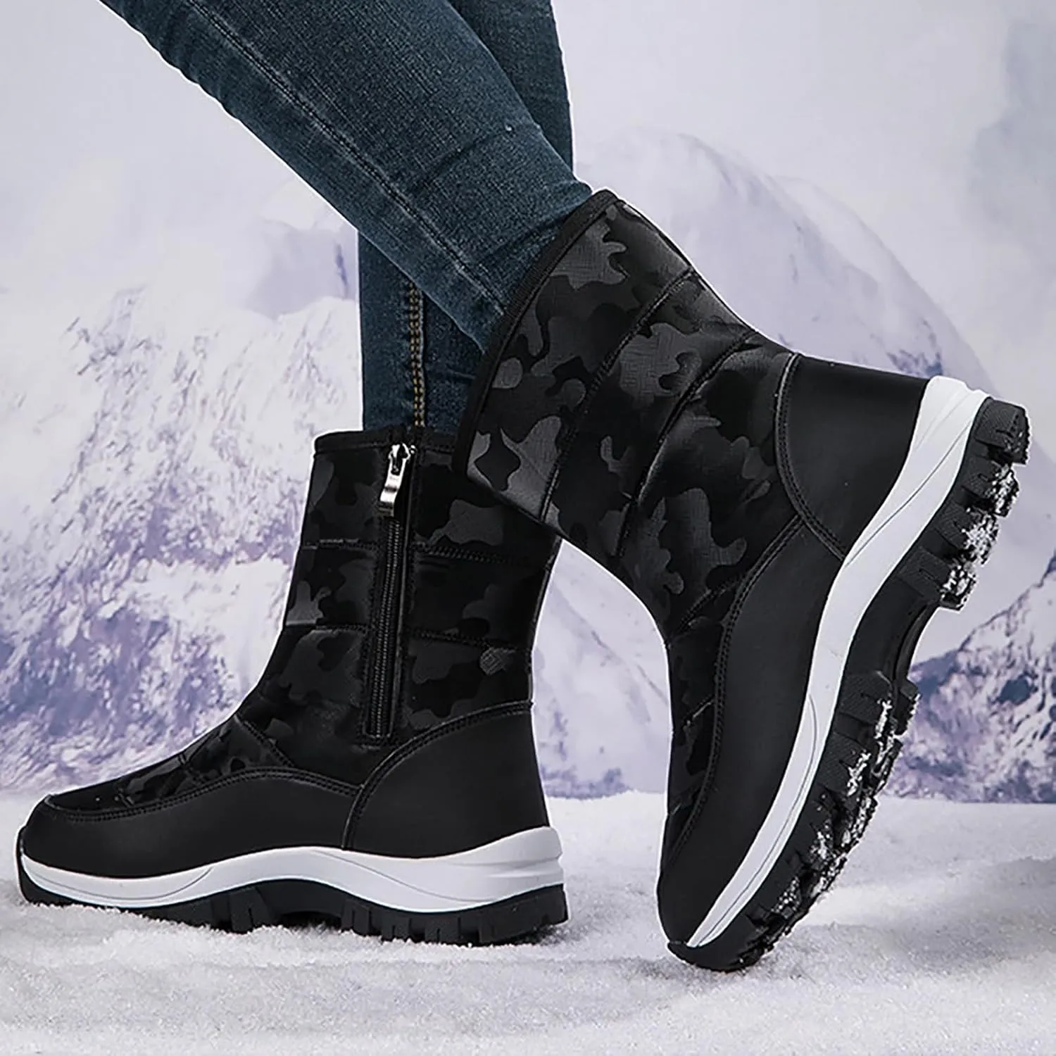 Women's Mid Calf Snow Boots Cold Proof Insulated Snow Boots Fleece Lined Winter Boots Comfort Boots for Women