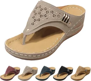 Women's Orthopedic Wedge Sandals - Blue Flip Flops - Wide Width - Dressy Casual Platform Thong Ankle Strap Sandals for Women