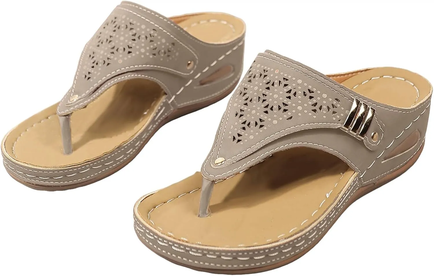 Women's Orthopedic Wedge Sandals - Blue Flip Flops - Wide Width - Dressy Casual Platform Thong Ankle Strap Sandals for Women