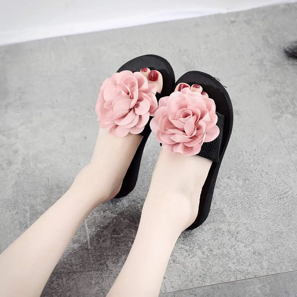 Womens Sandals, Womens Flower Flip-Flops, Summer Clip-Toe Flats, Indoor Outdoor Slippers Light Non-Slip